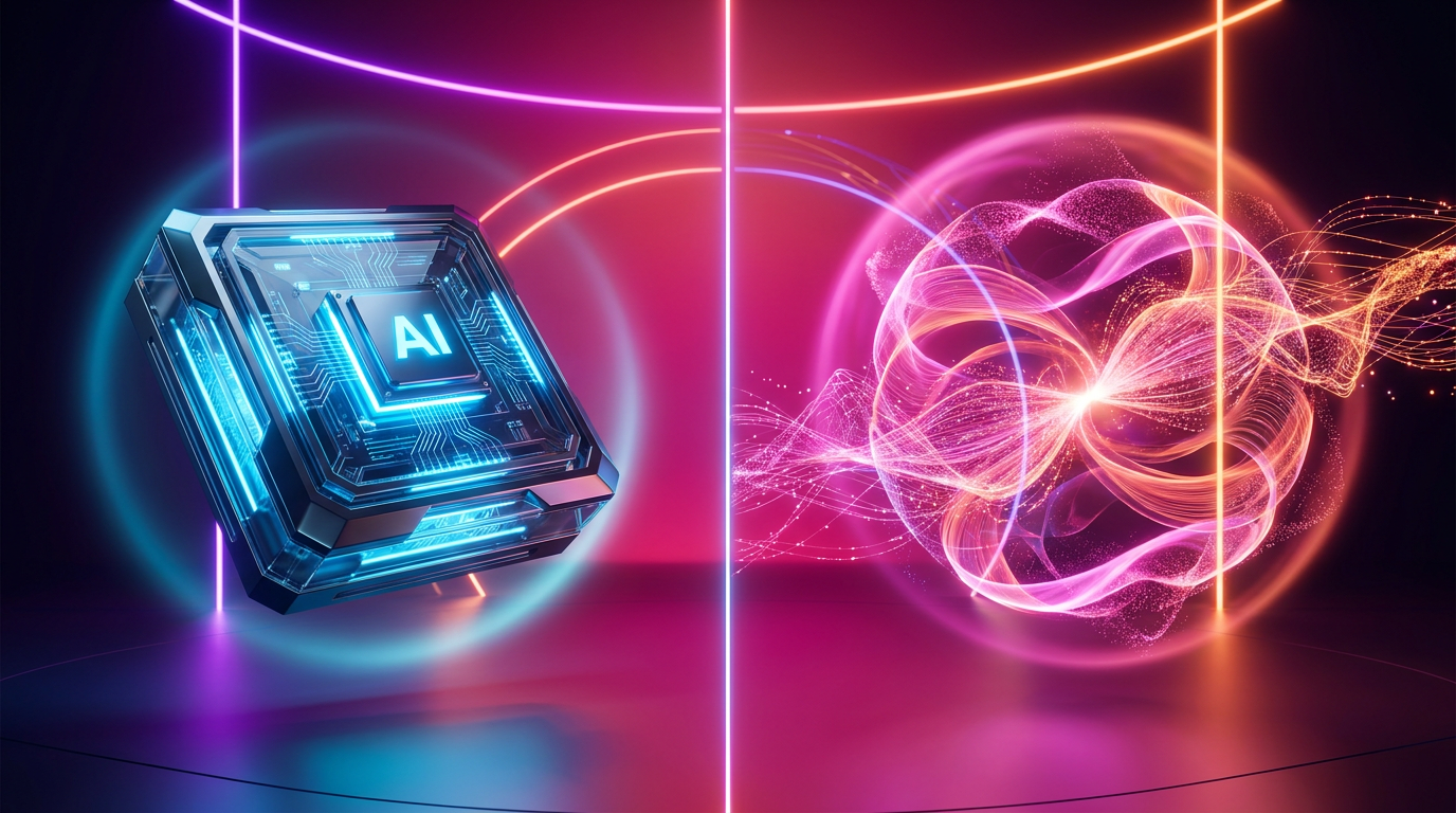 Comparativo visual em 3D entre duas tecnologias de inteligência artificial para vídeo.